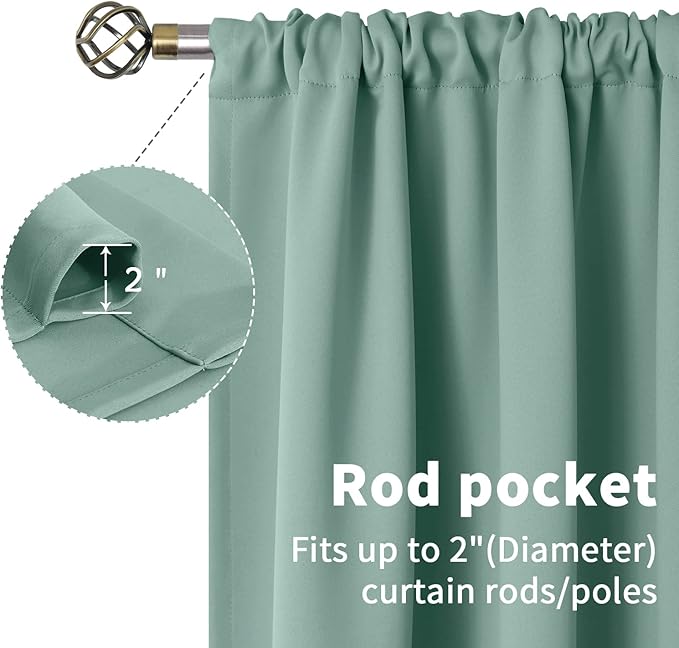 BGment Sage Green Blackout Curtains 40 Inches Long for Kitchen Cafe Window - Short Thermal Insulated Drapes with Rod Pocket Room Darkening for Bathroom, 34 x 40 Inch, 2 Panels