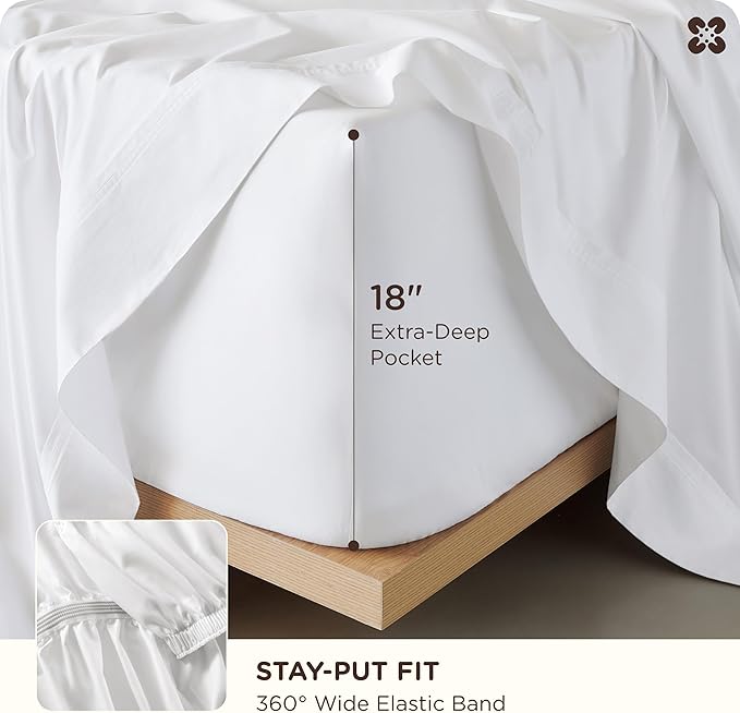 Bedsure Bamboo Rayon Cotton Sheets, Queen Sheet Set, Cooling, GentleSoft, Breathable, Deep Pocket Up to 18 Inches, Hotel Luxury Bedding for Hot Sleepers, White