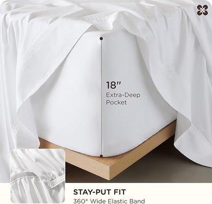 Bedsure Bamboo Rayon Cotton Sheets, Queen Sheet Set, Cooling, GentleSoft, Breathable, Deep Pocket Up to 18 Inches, Hotel Luxury Bedding for Hot Sleepers, White