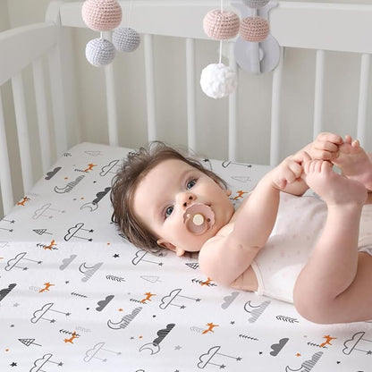 BROLEX Baby Fitted Crib Sheets: Kid Crib Sheets - Set of 2 for Toddler Standard Size Crib Mattress for Boys and Girls - Jersey Knit Crib Bed Sheets Starsmoon Balloon
