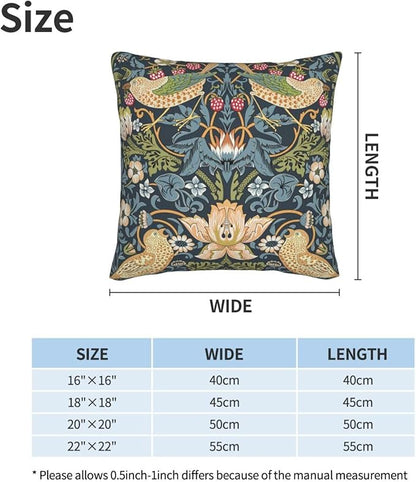 William Morris Vintage Floral Bird Strawberry Thief 18x18 inches Pillow Cover, Outdoor Farmhouse Pillow Cover Home Decor for Couch Sofa