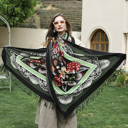 DANA XU 100% Merino Wool Extra Large Pashmina Blanket Travel Scarf Cashmere Wrap for Women Fall Winter Oversize Shawl Floral