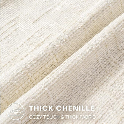 Decorative Throw Pillow Covers 16x16 Inch Set of 2, Thick Solid Farmhouse Chenille Couch Pillows, Spring Pillow Covers for Couch Sofa Bed Living Room Home Decor Pillowcase,White