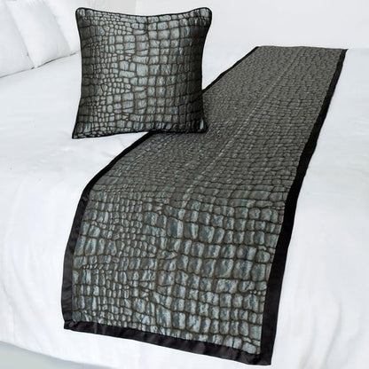 The HomeCentric King/Queen/Twin Blue & Grey Designer King 90"x18" Bed Runner Without Pillow Cover, Animal Mystery Bed Scarf on Silk Fabric - Animal Mystery