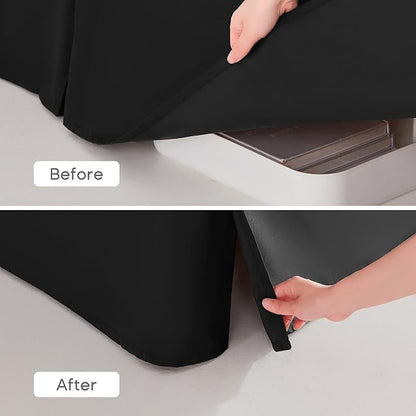 SONIVE King Bed Skirt,Premium Solid with Pleated Dust Ruffle 15-Inch Drop Easy to Put in Shrink Free and Fade Resistant Black