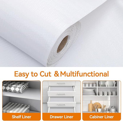 Shelf and Drawer Liner for Kitchen Cabinets Non-Adhesive, Strong Grip Non-Slip Thickened Cabinet Liners for Shelves, Waterproof Mats for Dresser Cupboard, White, 17 in x 10 Feet