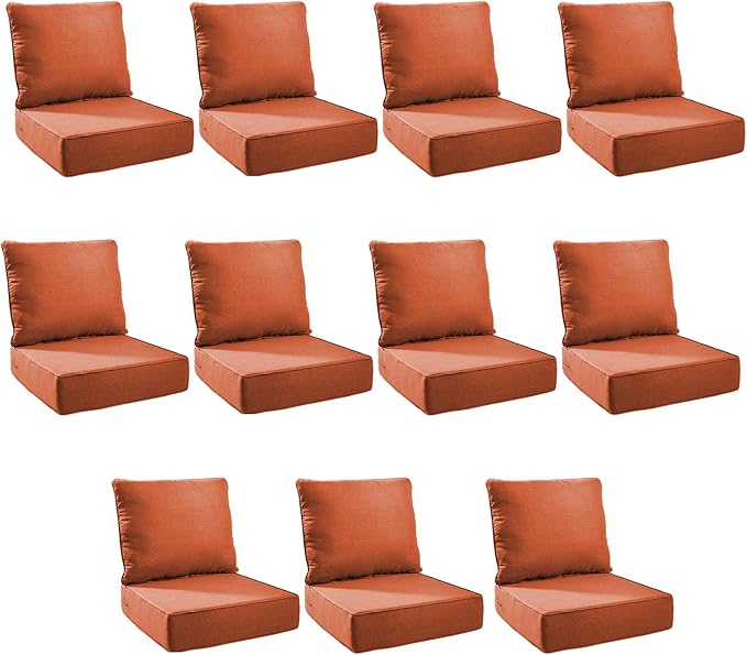 Outdoor Cushion Set for Furniture Patio Furniture, UV Resistant, Water Resistant - 6 Inch Thick Foam Garden Cushions– 24x24 Inch Patio Seat Covers for Chair/Sofa/Couch | Orange | 11-Pack |