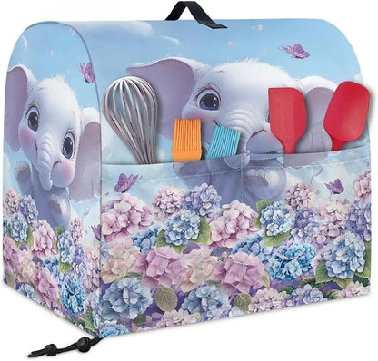 Cute Cartoon Elephant Mixer Cover Stand Dust Proof Covers with Handle and Front Pockets Kitchen Aid Mixer Cover for 4.5-5 Qt Mixer,Kitchen Coffee Maker Toaster Machine Dust Cover