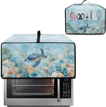 Air Fryer Toaster Oven Cover with Pockets, Dustproof Electrical Appliance Cover for Kitchen Countertop, L, 18.5 x 22.5 x 13 Inches, Sea Turtle Seashell Coral Reef Blue