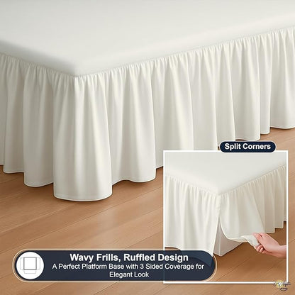 Cottington Lane Ruffled Bed Skirt Twin Size with Split Corner, Brushed Microfiber Hotel Quality Ivory Dust Ruffle, 24 Inch Drop Gathered Bedskirt, Soft and Stylish, Shrinkage and Fade Resistant
