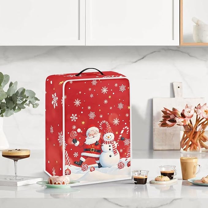 Cute Christmas Coffee Maker Cover with Handle, Santa Claus Snowman Foldable Coffee Machine Dust Cover Washable Kitchen Decor