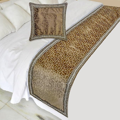The HomeCentric King/Queen/Twin Brown Decorative Bed Runner Twin 53"x18" Bed Runner Without Pillow Cover, Border, Crystal, Cut Velvet, Mosiac Pattern Bed Scarf on Velvet Fabric - Velvet Fusion