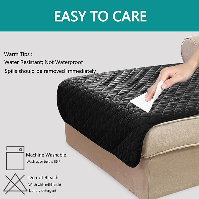 U-NICE HOME Sectional Couch Cover for Dogs Chaise Lounge Reversible Sofa Cover Furniture Protector Cover for Pets with Elastic Adjustable Strap (Chaise Lounge, Black/Black)