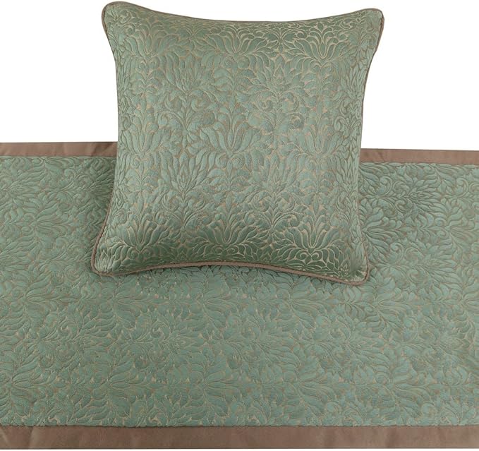 The HomeCentric King/Queen/Twin Blue & Beige Decorative King 90"x18" Bed Runner with Pillow Cover, Damask Bed Scarf on Jacquard Fabric - Arabella