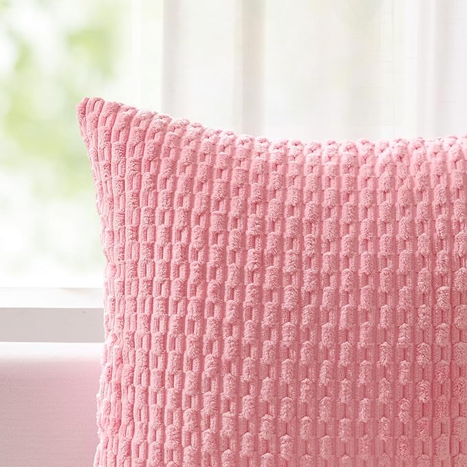 Kevin Textile 14x36 Inch Long Lumbar 1 Pack Boho Decorative Throw Pillow Cover Soft Striped Corduroy Rectangle Cushion Case Farmhouse Accent for Living Room Couch Sofa Bed, Pink