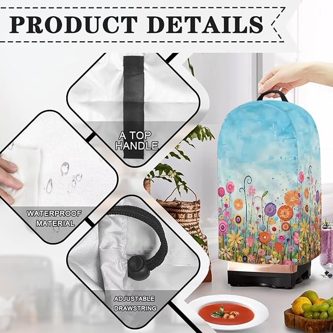 Colorful Daisy Print Blender Covers for Kitchen Food Processor Cover with Durable Handle, Dust Covers for Kitchen Appliances Stand Mixer or Coffee Maker Appliance Cover