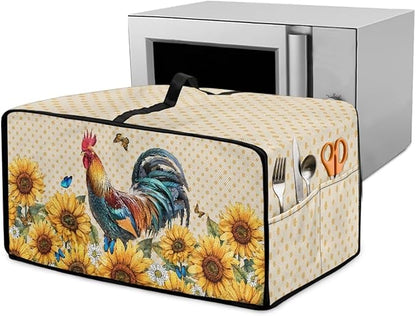Microwave Oven Dust Cover Waterproof Dustproof Microwave Toaster Oven Cover Fabric Kitchen Machine Covers for Toaster Oven Air Fryer, Rooster Chicken Sunflower Butterfly Polka Dot Print, L
