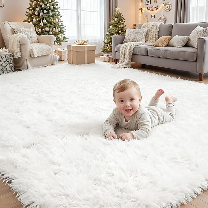 6x9 Area Rugs for Living Room Rug: Soft Fluffy Shag White Rugs for Bedroom, Non-Slip Large Fuzzy Plush Rug Indoor Floor Carpet for Nursery Kids Boys Girls Room, Dorms, Playroom, Modern Home Decor