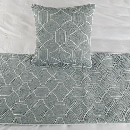 The HomeCentric King Queen Twin Grey Blue Bed Runner with Decorative Throw Pillow Cover, Linen Quilted Embroidery, Modern Contemporary - Atmosphere