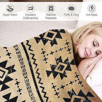 Tribal Aztec Throw Blanket, Southwestern Native Blanket, Vintage Ethnic Abstract Geometric Print Throws Cover for Couch Chair Sofa Bed Outdoor Beach Travel 30"x40"