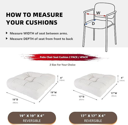 RACE LEAF Patio Chair Cushions 19x19 Inch 4 Pack, Memory Foam Outdoor Seat Cushions Water Resistant with Non-Slip Backing & Tufted Design (Beige)