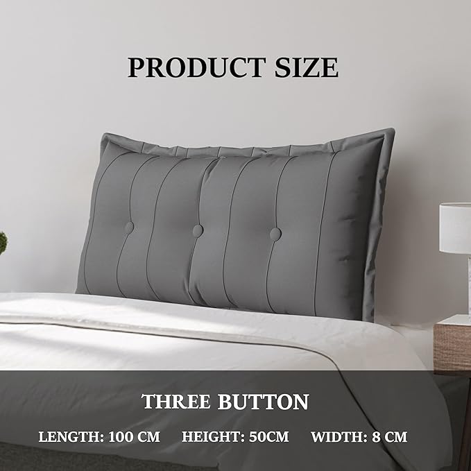 Large Bolster Reading Pillow Twin XL Backrest Positioning Support Pillow Daybed Cushion Headboard Pillows for Bed Bunk Sofa with Removable Cover, Grey, 39 x 3 x 20 Inch