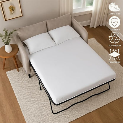 Sleeper Sofa 4 Piece Bed Sheet Set Premium Quality 100% Cotton 500 Thread Count, Smooth & Super Soft Sateen Weave, Extra Soft Bed Sheets, Wrinkle Free, 6 Inch Deep Pocket (Full, White)