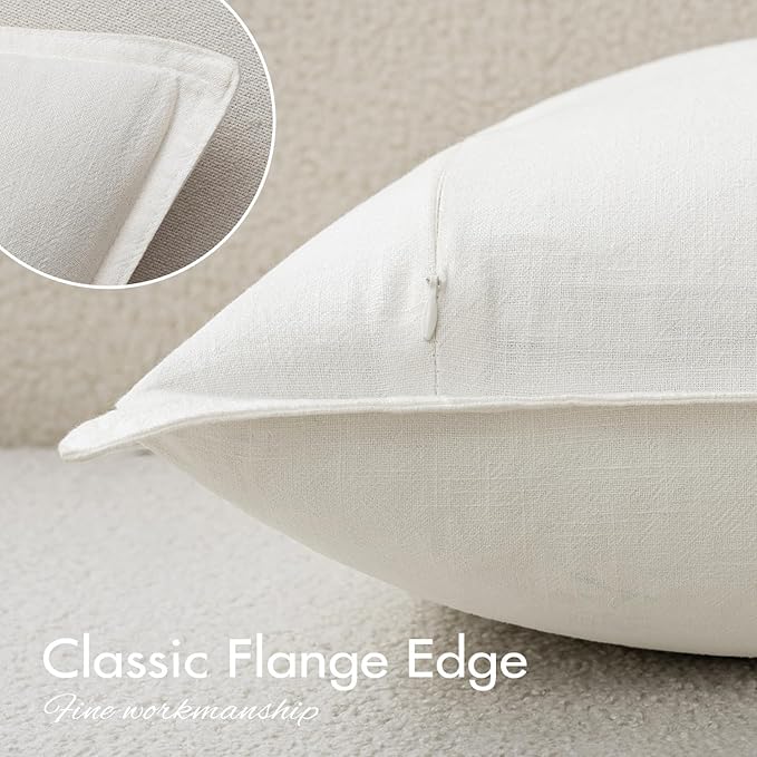 EMEMA Decorative Linen Throw Pillow Covers 26x26 Inch Cream Boho Farmhouse Neutral Couch Throw Pillows for Bed Pack of 2 Accent Pillowcase Modern Sofa Cushion Livingroom Home