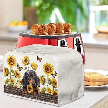 Sunflower Butterfly Printed 2 Slice Kitchen Machine Covers, Dachshund Print Dustproof Toaster Cover Fits Most Standard Toaster, Small Kitchen Appliance, Bread Maker Protector