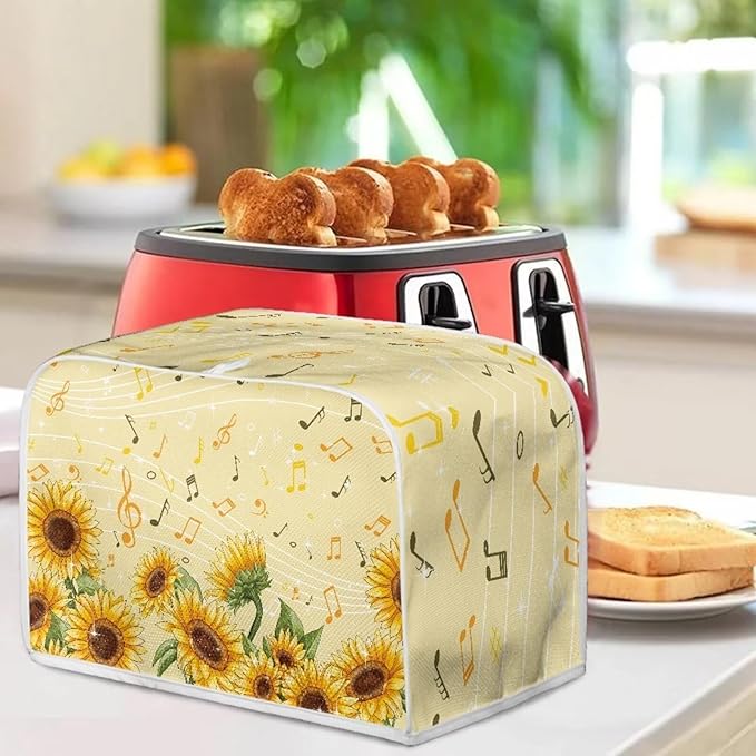 Sunflower Music A Print Bread Maker Cover, Anti Dust Fingerprints Toaster Covers for Kitchen, Toaster Cover 4 Slice Wide Slots