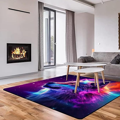 Galaxy Wolf Rug 3D Fierce Wolves Area Rugs for Bedroom Living Room Playroom Gameroom Boys Kids Colorful Glitter Throw Rugs Floor Mat Carpet 79 in x 39 in