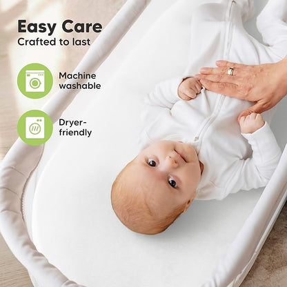2-Pack Organic Bassinet Sheets for Girls, Boys - 100% Cotton Bassinet Mattress Sheets Compatible with Halo Bassinest Swivel Sleeper, Graco, Baby Delight, Chicco, Unisex Fitted Bassinet Sheets (Rose)