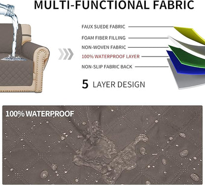 Easy-Going Sofa Slipcover Waterproof Sofa Cover Couch Cover for 4 Cushion Couch with Elastic Straps Washable Non-Slip Furniture Protector Cover for Pets, Dogs, Cat (XX-Large, Taupe)