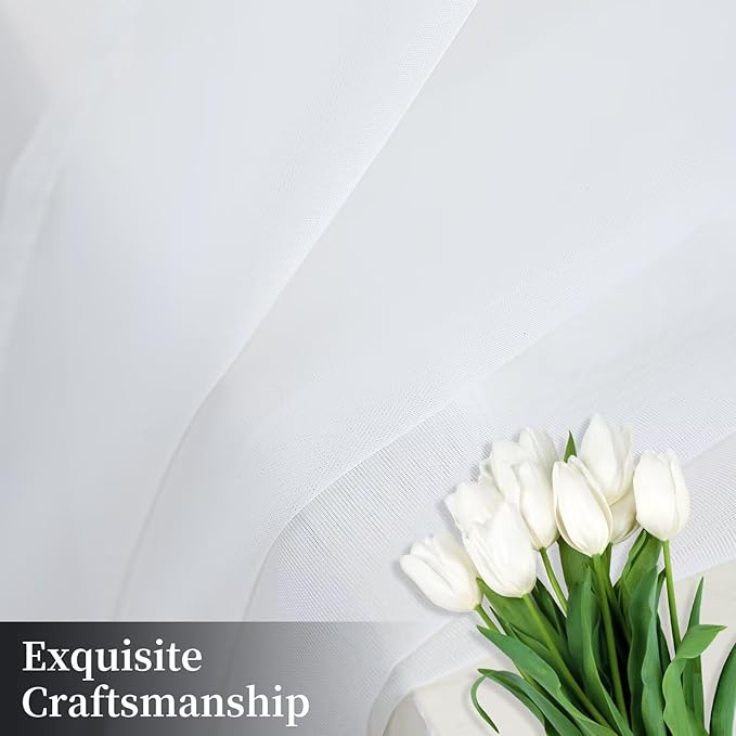 White Sheer Curtains 54 Inches Long 2 Panels, Rod Pocket Short Curtain for Kitchen, Bedroom, Cafe Window(White 38" W x 54" L)