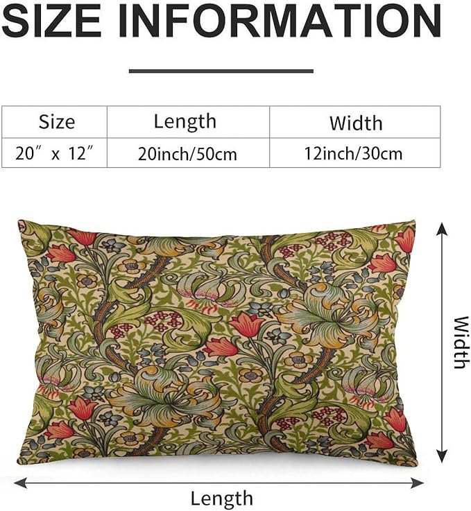 Golden Floral Flower William Morris Throw Pillow Covers 12x20 Inch Aesthetic Pillow Velvet Decorative Pillowcase Home Decor Living Room Cushion Case for Bed Sofa Couch