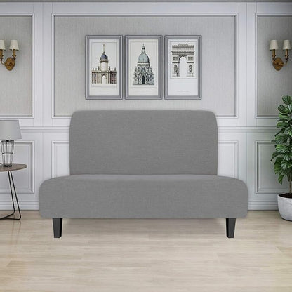 Easy-Going Stretch Futon Slipcover Armless Futon Bed Cover Furniture Protector Without Armrests with Elastic Bottom for Kids, Soft Jacquard Fabric Small Checks (Medium, Light Gray)