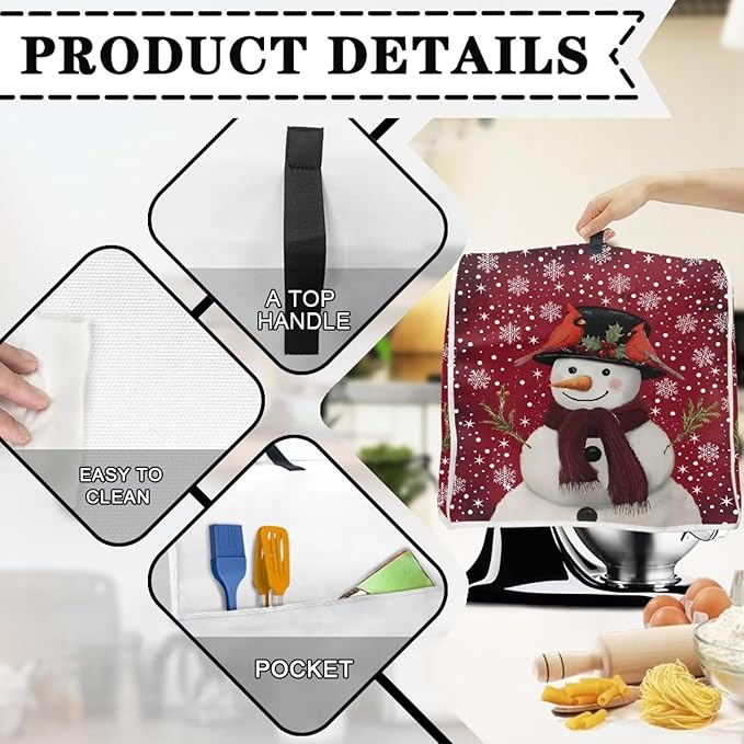 Christmas Mixer Cover for Kitchen Aid 6-8 Qt Mixer, Snowman Small Appliance Dust Covers Universal for Air Fryers, Coffee Makers, Kitchen Decor Gift for Christmas