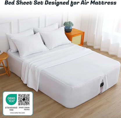 Extra Deep Pocket Twin Sheet Set for Air Mattress, 3 Piece Air Bed Sheets Set with 18-24 Inches Depth, Soft & Breathable Inflatable Bed Sheet Set with Flat Sheet, Fitted Sheet and Pillowcase, White