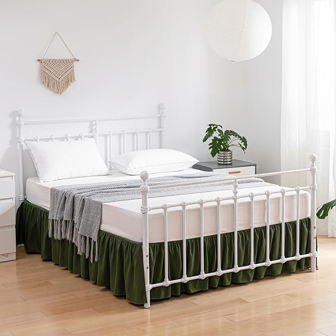 Bed Skirt Twin Size Ruffled Bed Skirt with Split Corners, 16 Inch Drop Dust Ruffle Bed Skirt with Platform, Green, Twin - 16" Drop