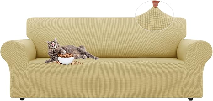 LURKA Stretch Oversized Sofa Slipcovers 1 Piece Couch Covers for 3 Cushion Couch Sofa Furniture Protector Full Sofa Covers with Elastic Bottom for Kids and Pet (Champagne, X-Large)