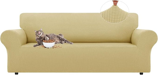 LURKA Stretch Oversized Sofa Slipcovers 1 Piece Couch Covers for 3 Cushion Couch Sofa Furniture Protector Full Sofa Covers with Elastic Bottom for Kids and Pet (Champagne, X-Large)