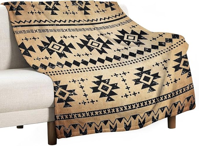 Tribal Aztec Throw Blanket, Southwestern Native Blanket, Vintage Ethnic Abstract Geometric Print Throws Cover for Couch Chair Sofa Bed Outdoor Beach Travel 40"x50"