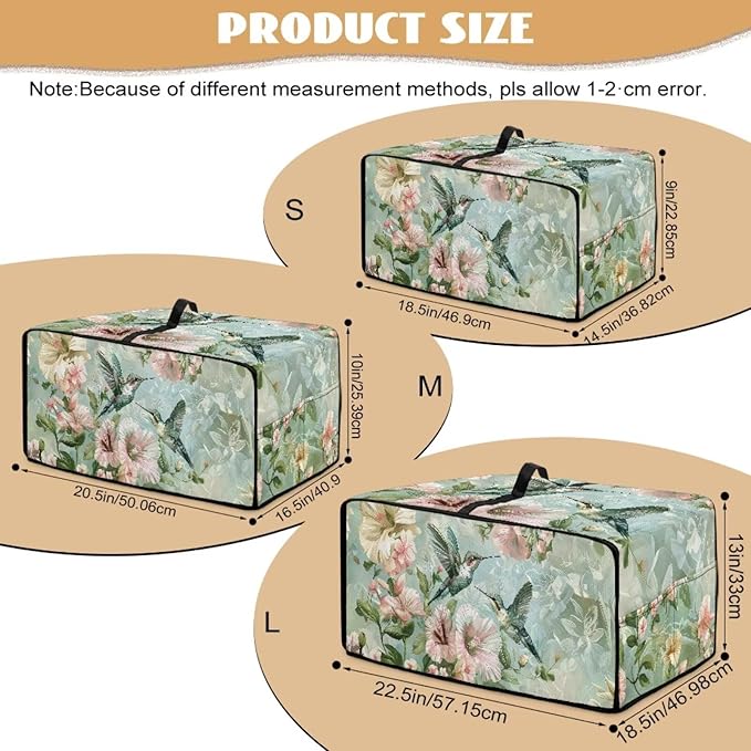 Air Fryer Toaster Oven Dust Cover Protective Convection Oven Cover with Pockets and Handle for Kitchen Countertop, S, 14.5 x 18.5 x 9 Inches, Retro Hummingbird Hibiscus Flower Green