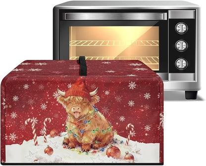 Microwave Oven Dust Cover, Christmas Highland Cattle Waterproof Polyester Dust Cover for Microwave Oven for Most Standard Microwaves Easy to Clean