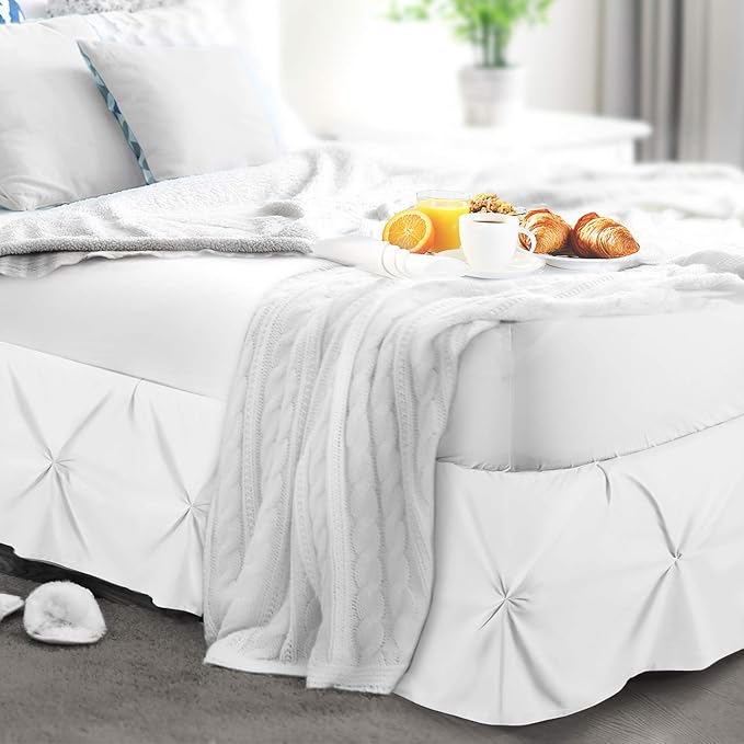 Nestl White Bed Skirt Queen Size, Pinch Pleat Queen Bed Skirt, 14" Inch Drop Queen Bedskirt, Hotel Quality White Bed Skirts, Premium Microfiber Bedskirt for Queen Bed, White Queen Bed Skirt