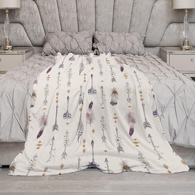 Boho Tribe Blanket, Bohemian Aztec Ethnic Tribe Native Tribal Arrows Feathers Print Pattern Throw Blanket for for Chair Bed Sofa Couch 60"x80"