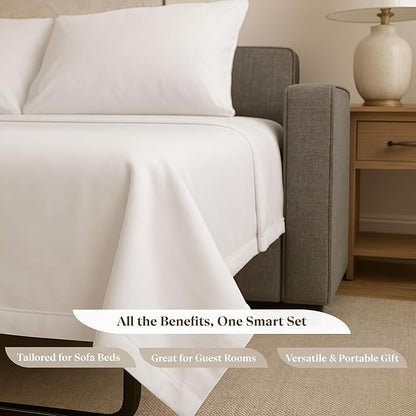 Sleeper Sofa Bed Sheet Set - Queen Size 4 PC's Sheet Set Sofa Bed Sheets - 100% Cotton 400 Thread Count Sofa Sheets - Sleeper Sofa Sheets - Fits Mattresses Up to 6" Drop - White