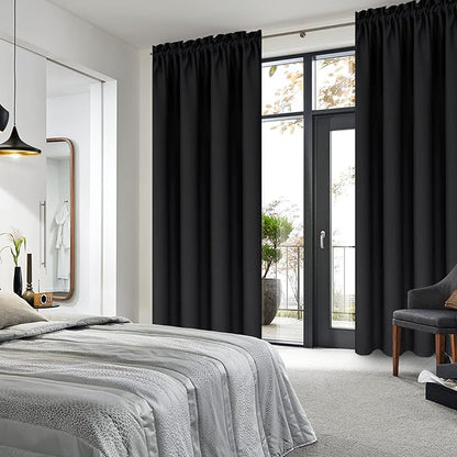 DWCN Blackout Curtains for Bedroom – Thermal Insulated Room Darkening Drapes for Living Room, Black, W 42 x L 84 Inch, Set of 2 Rod Pocket Curtain Panels
