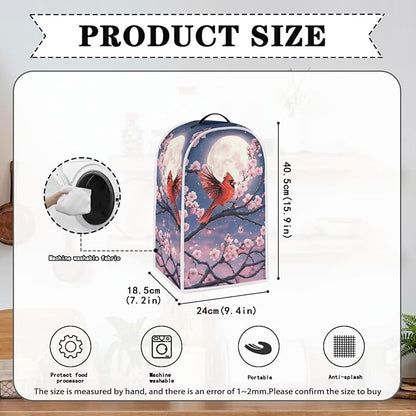 Talayituse Cardinal Cherry Blossom Moon Print Blender Dust Cover, Fingerprint Protection Cover for Stand Mixer or Coffee Machine, Home Kitchen Appliance Covers for Stain Dust Resistant Supplies