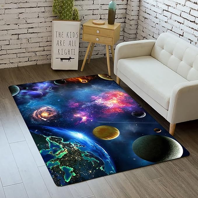 Outer Space Galaxy Area Rug for Boys Room 5x8 ft Soft Non-Slip Solar System 3D Planet Universe Rug for Kids Bedroom Living Room